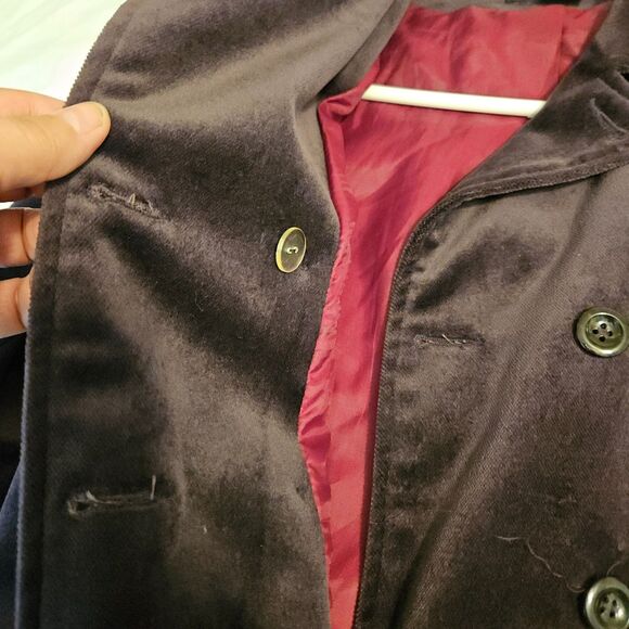 Liz Claiborne Y2K Double Breasted Velvet Coat in Eggplant - Size PS - Picture 8 of 13